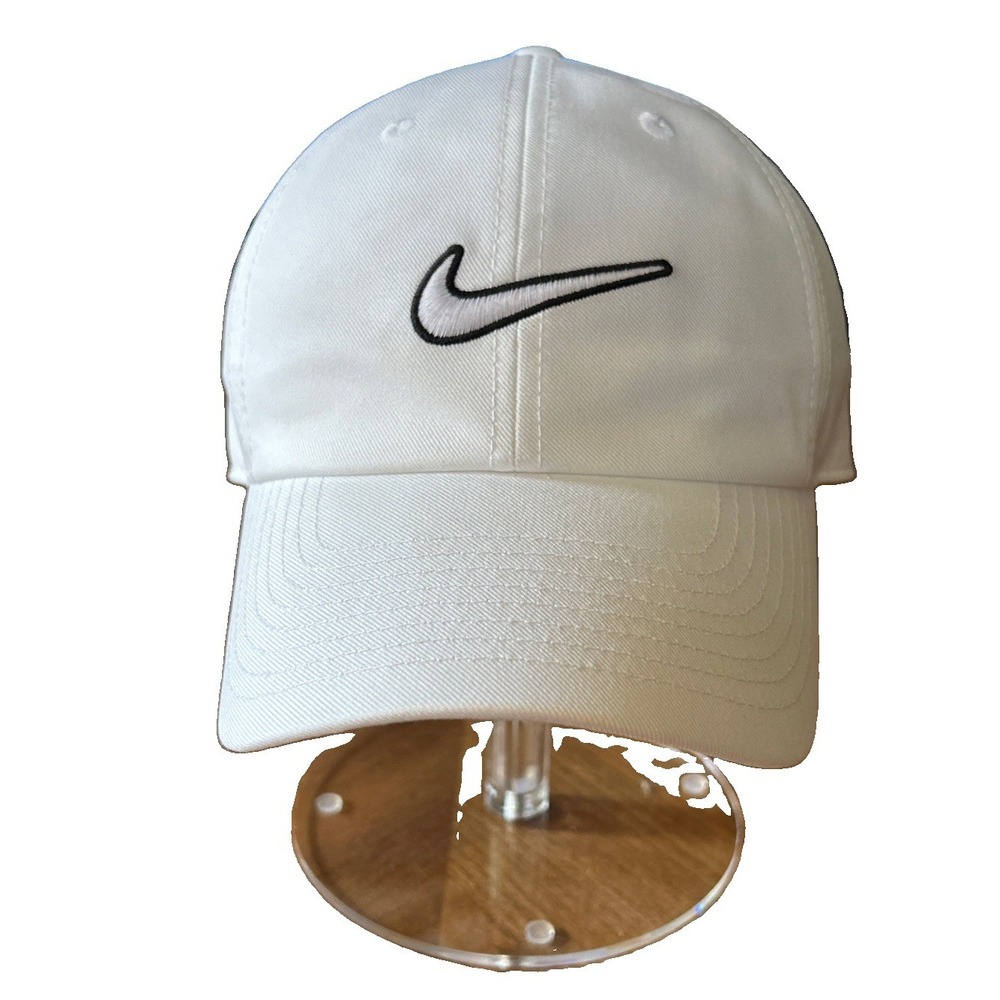 Nike Club Unstructured Swoosh Hat White/Black Baseball Cap M/L Mens
